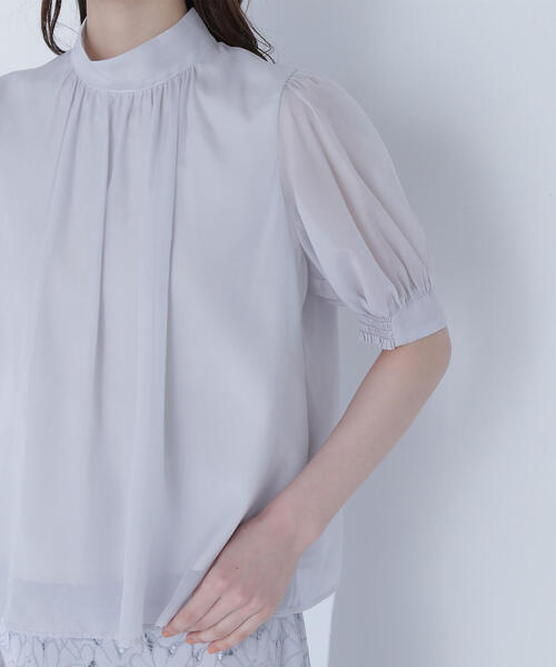 ブラウス シャツ ハイネックシアーボリュームブラウス レディース NATURAL BEAUTY BASIC ブラウス シャツ ハイネックシアー