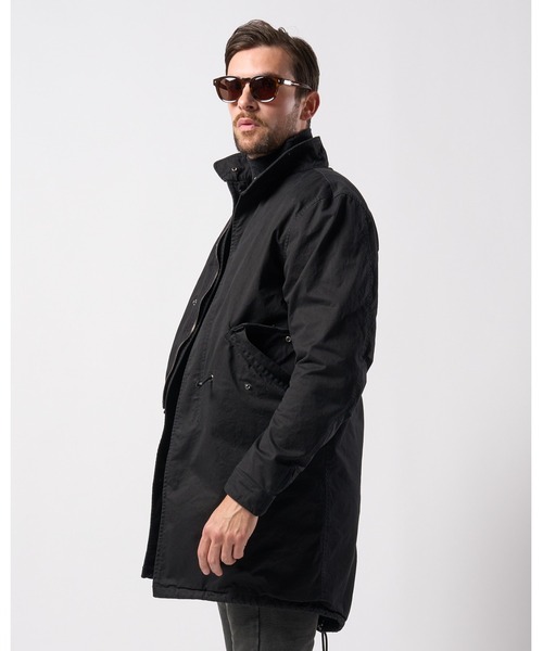 【美品】wjkボア襟ブラックモッズコート　WJKコート　ボアブルゾン　Lサイズ コート レディース 冬 モッズコート 黒 ブラック ボアコート 裏起毛 裏