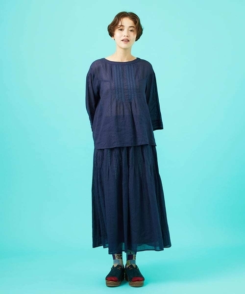 Jocomomola（ホコモモラ） ブラウス シャツ Temblar 配色ステッチ