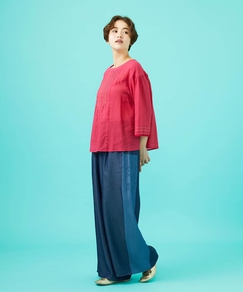 ホコモモラ（JOCOMOMOLA）/Temblar 配色ステッチピンタックブラウス Jocomomola（ホコモモラ） ブラウス シャツ Temblar 配色ステッチ