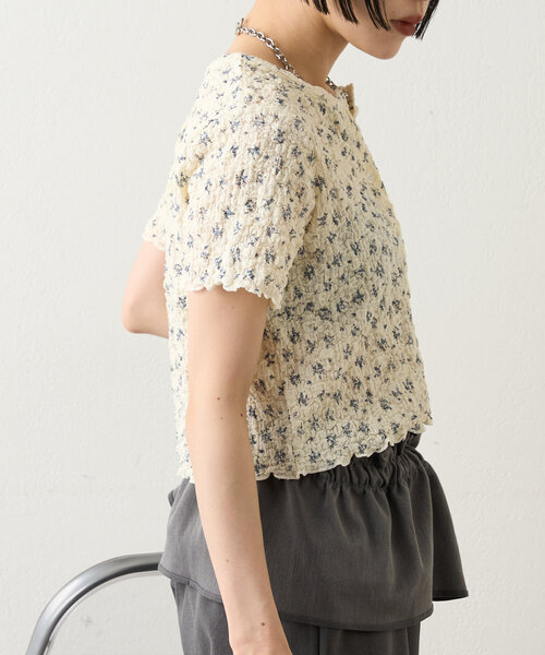 w closet カーディガン 「4色展開」小花シャーリングメロー