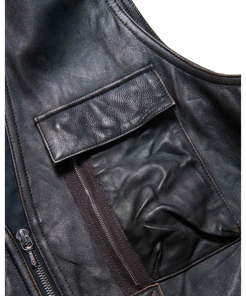 ベスト ジレ LEATHER 4POCKET VEST メンズ レディースの画像