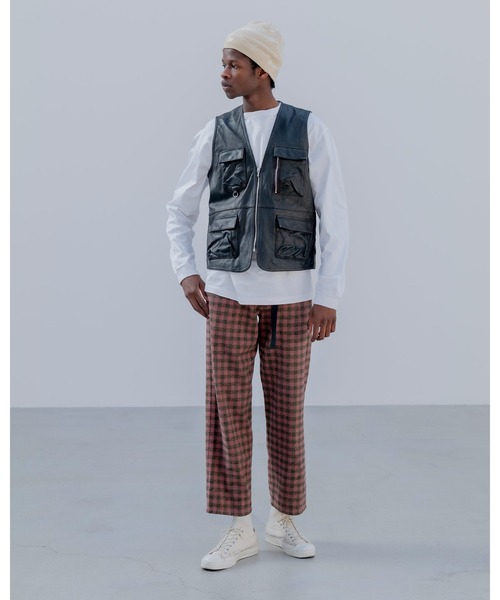 ベスト ジレ LEATHER 4POCKET VEST メンズ レディースの画像