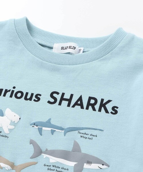 SLAP SLIP（スラップスリップ） tシャツ 「吸汗速乾」恐竜サメ図鑑風