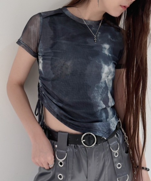 tシャツ A'GEM/9 × .kom 「NOVESSEL/ノベセル」タイダイ柄シースルーカットソー レディース