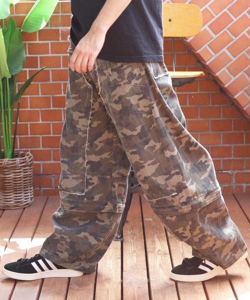 Open yy カモフラージュ柄 ワイドカーゴパンツ Open yy カモフラージュ柄 ワイドカーゴパンツ カモフラージュ柄