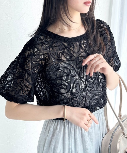 「mily bilet」 半袖ブラウス LARGE ブラック レディース_画像2