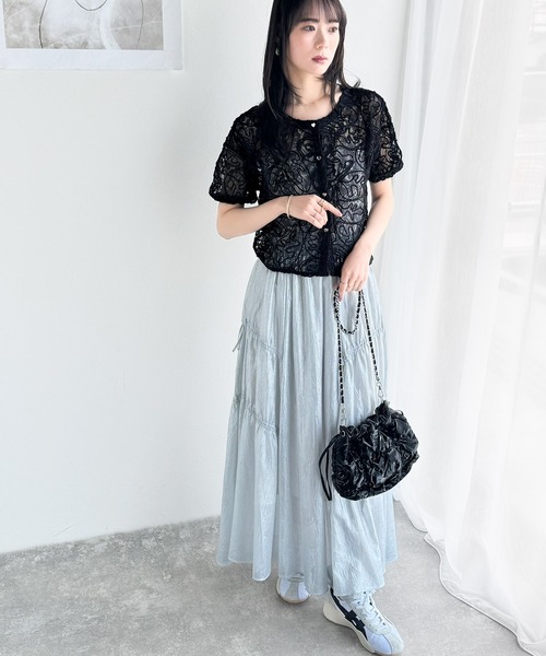 「mily bilet」 半袖ブラウス LARGE ブラック レディース_画像4