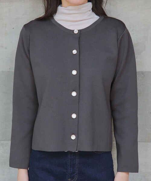 Tiaclasse カーディガン 「大きいサイズ」スポンジニットパールボタン