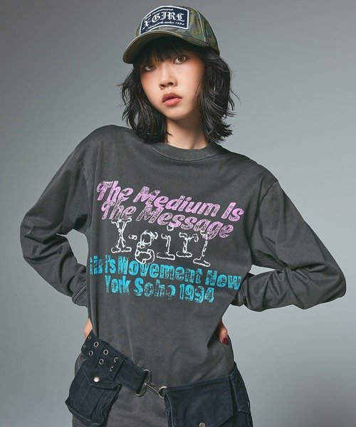 トップス 00s Y2K Waffle L/S Tee Faded Grunge X-girl（エックスガール） tシャツ GRUNGE LOGO FADED L/S TEE