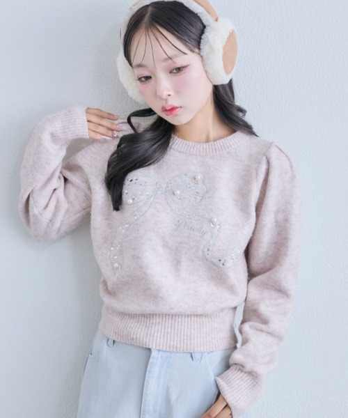 OLIVE des ニット セーター キラキラリボンニット レディース