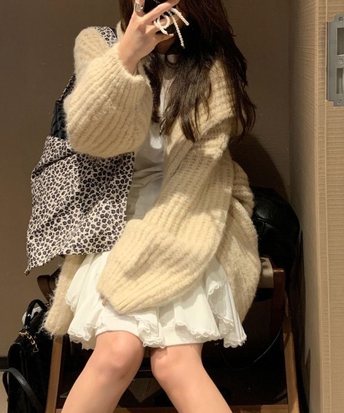 MONO8 カーディガン フード付オーバーサイズニットカーディガン／モカ