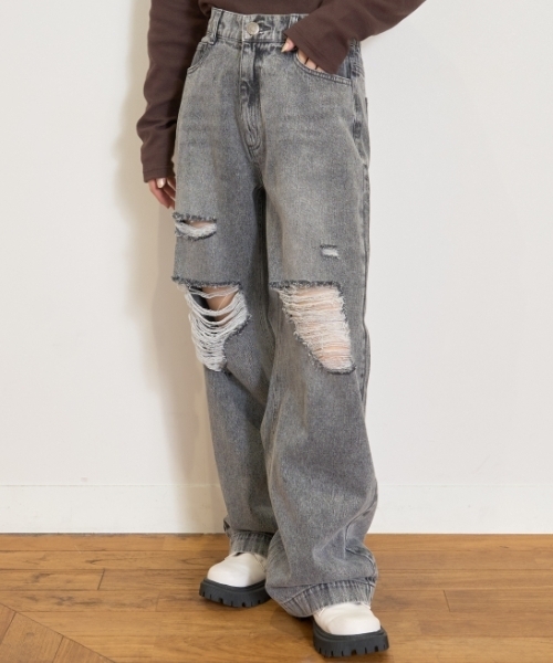 LOVETOXIC ワイドパンツ パンツ 「LTXC」ダメージデニムワイドパンツ