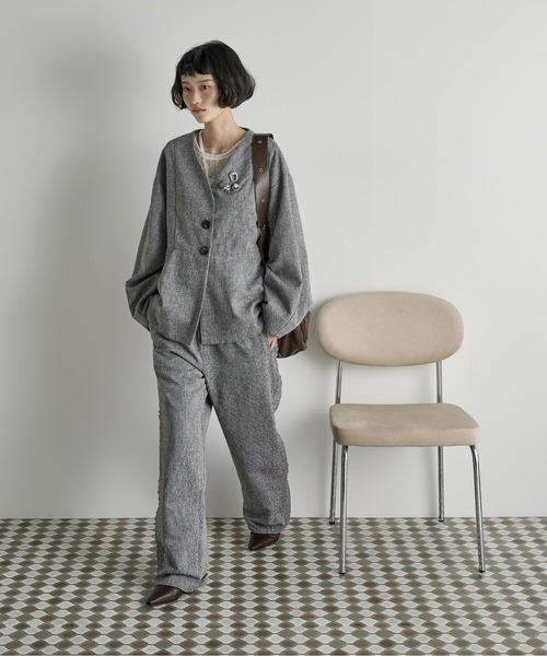 THE Yon ワイドパンツ パンツ フリルラインツイードパンツ レディース