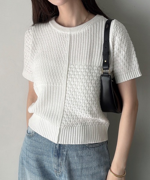 「Meiru」 半袖ニット LARGE ベージュ レディース_画像3