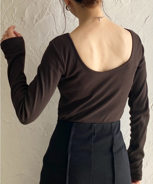 She's Closet tシャツ 長袖ボートネックカップ付きバックオープン