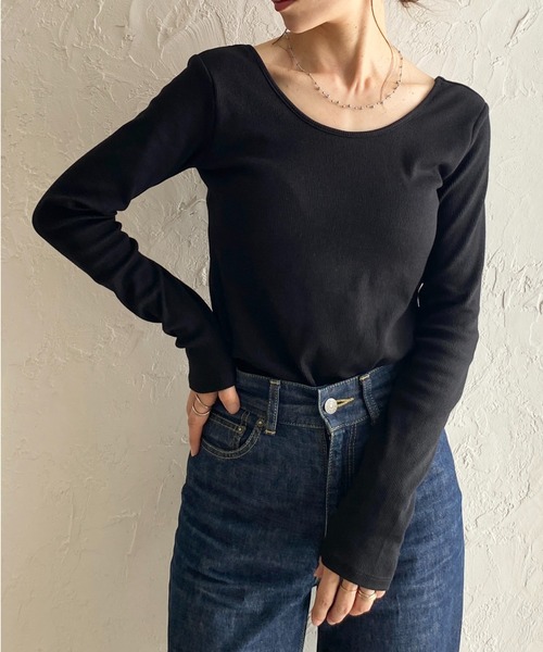 She's Closet tシャツ 長袖ボートネックカップ付きバックオープン