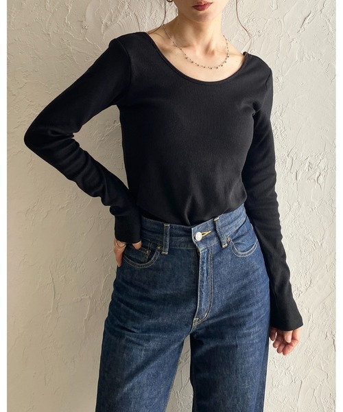 She's Closet tシャツ 長袖ボートネックカップ付きバックオープン