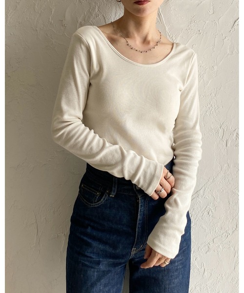She's Closet tシャツ 長袖ボートネックカップ付きバックオープン