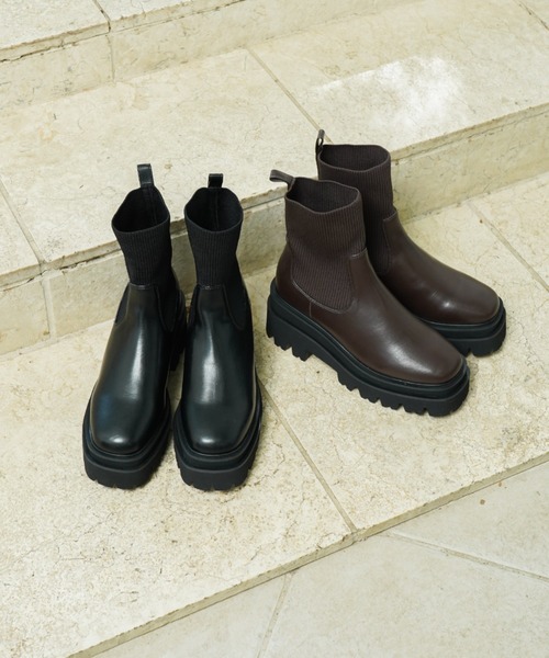 Launa lea（ラウナレア） ブーツ 「25秋冬」ニットソックス厚底ブーツ