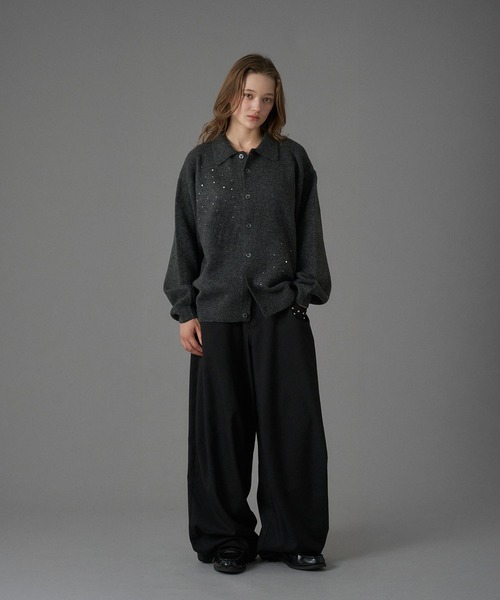 ONCILY（オンシェリー） カーディガン RHINESTONE KNIT POLO CARDIGAN