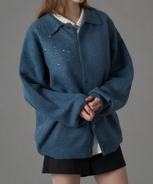 ONCILY（オンシェリー） カーディガン RHINESTONE KNIT POLO CARDIGAN