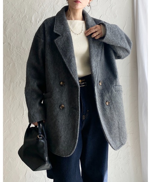 チャコールグレー ダブルブレスト チェスターコート SUIT SELECT コート チェスターコート ダブルブレストロングチェスター