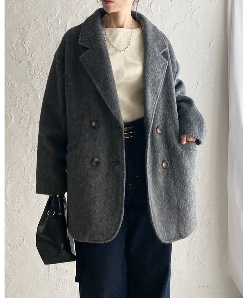 e.n. ベージュ ダブルブレスト ピーコート　ミドル丈　ウール100% quaranciel ピーコート pコート quaranciel: PURE WOOL ダブルブレスト