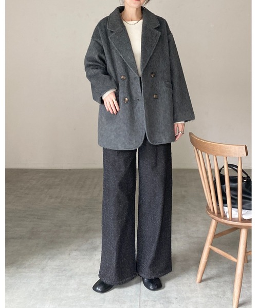 チャコールグレー ダブルブレスト チェスターコート She's Closet コート チェスターコート ミドル丈ダブルブレスト