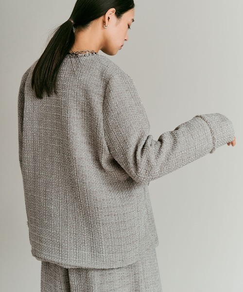 W：Huku ジャケット ノーカラージャケット ウールミックス ツイード