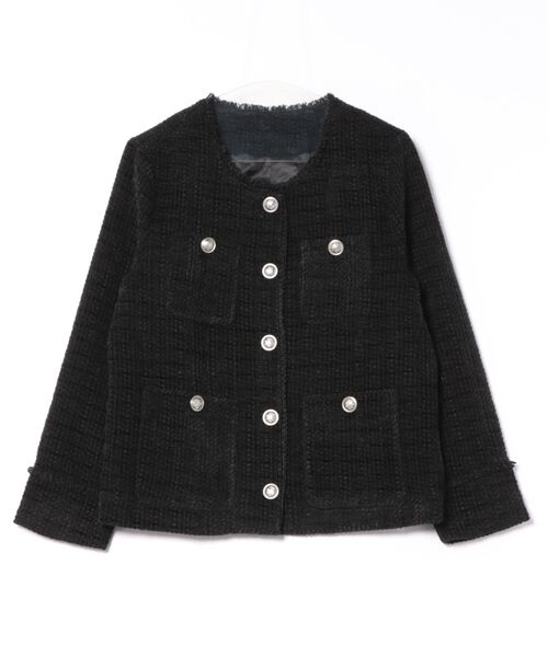 W：Huku ジャケット ノーカラージャケット ウールミックス ツイード