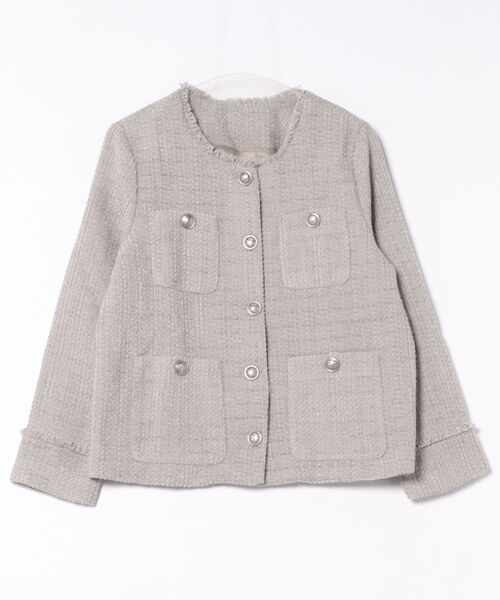 W：Huku ジャケット ノーカラージャケット ウールミックス ツイード