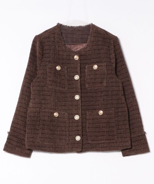 W：Huku ジャケット ノーカラージャケット ウールミックス ツイード