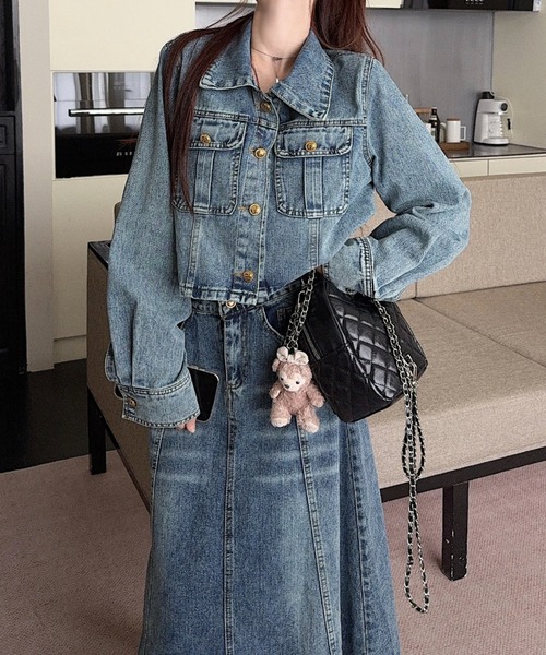 Aelina セットアップ 襟付きシングルブレストジャケットハイウエスト