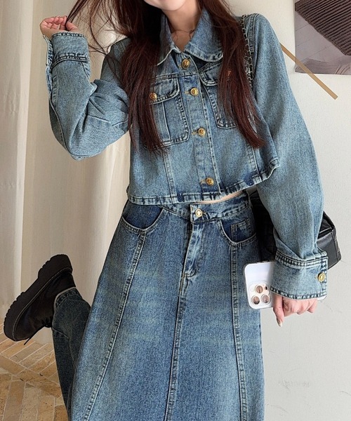 Aelina セットアップ 襟付きシングルブレストジャケットハイウエスト