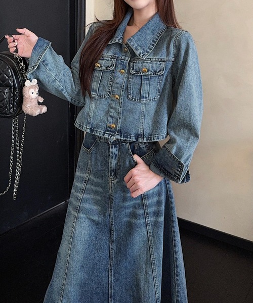 Aelina セットアップ 襟付きシングルブレストジャケットハイウエスト