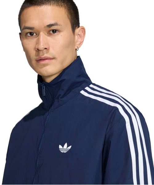 希少アディダストレフォイル刺繍ロゴナイロンジャケットファイヤーバード短丈濃紺古着 希少アディダストレフォイル刺繍ロゴナイロンジャケットファイヤー