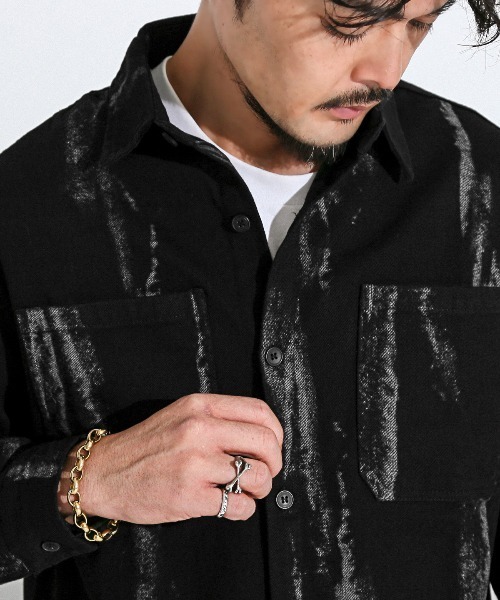 グッチ　ヴィンテージ　ブラックデニムシャツ LUXSTYLE（ラグスタイル） シャツ グランジペイント加工ブラックデニム