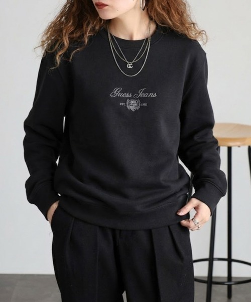 GUESS黒トレーナー トレーナー スウェット GUESS JEANS ロゴ刺繍スウェットシャツ メンズ