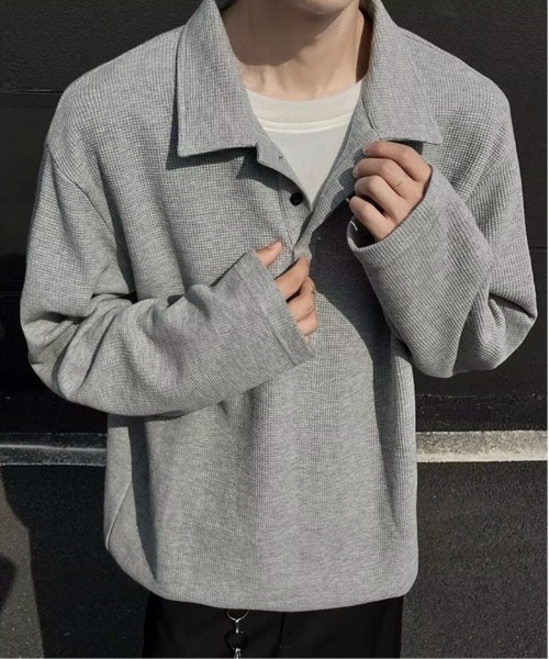 link lot ポロシャツ フェイクレイヤードワッフルロングスリーブ