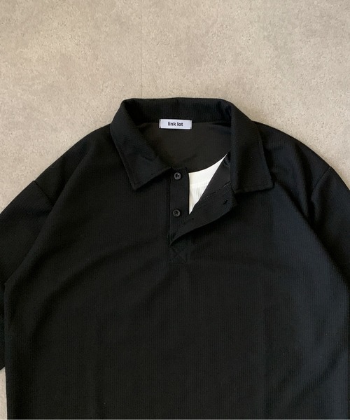 link lot ポロシャツ フェイクレイヤードワッフルロングスリーブ