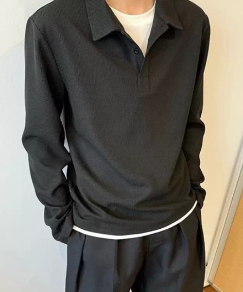 link lot ポロシャツ フェイクレイヤードワッフルロングスリーブ