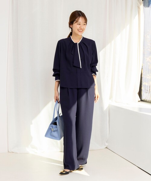 ワイドパンツ パンツ 「セットアップ対応」ウォッシャブルストレッチジョーゼットイージーワイドパンツ レディースの画像