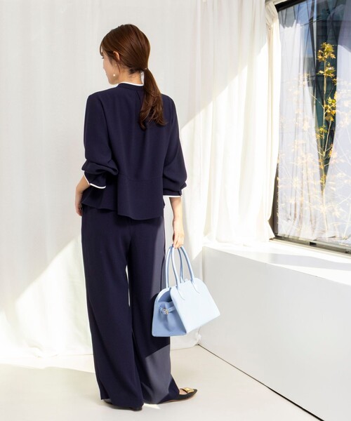 ワイドパンツ パンツ 「セットアップ対応」ウォッシャブルストレッチジョーゼットイージーワイドパンツ レディースの画像