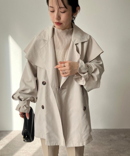 トレンチコート コート ポンチョ風ミドル丈コート レディース