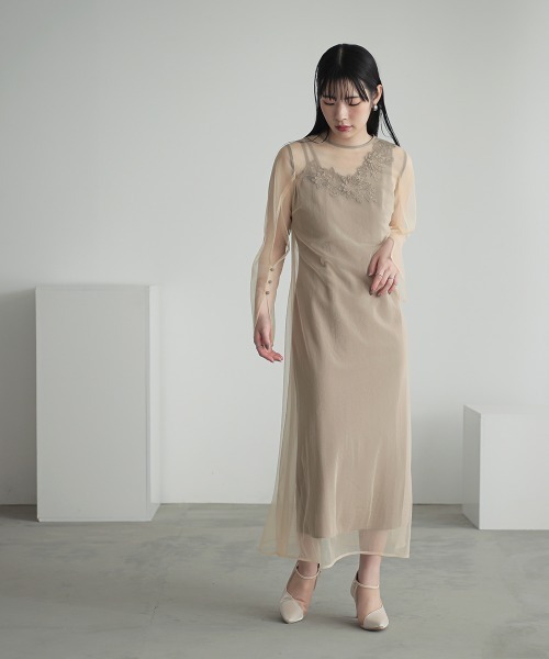 「Callarus」 長袖ワンピース M ベージュ レディース_画像9