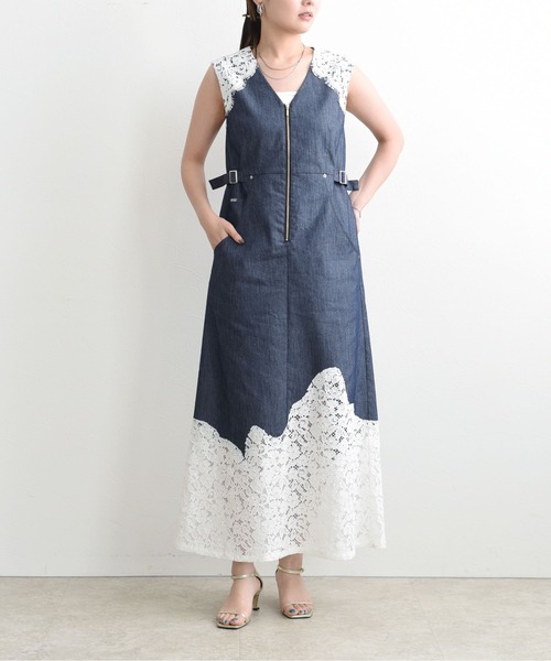 新品未使用　エイミー・ロー　ワンピース Eimee Law（エイミーロウ） ワンピース レーストリムデニムワンピース