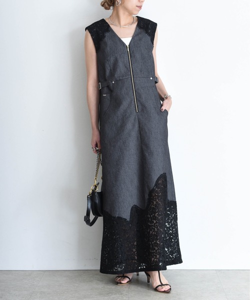 新品未使用　エイミー・ロー　ワンピース Eimee Law（エイミーロウ） ワンピース レースカラーZIPストライプ