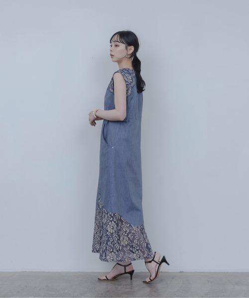 【土曜まで値下げ】Eimee Law レーストリムボクシィラインZIPワンピース Eimee Law（エイミーロウ） ワンピース レーストリムデニムワンピース