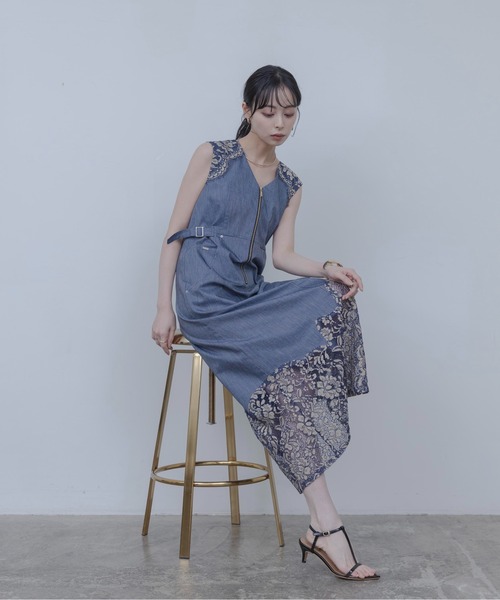【新品】Eimee Law サイドライン レース ブルゾン ネイビー 甘辛MIX サイドライン テーラードジャケット Eimee Law│Eimee Law & LHELBIE